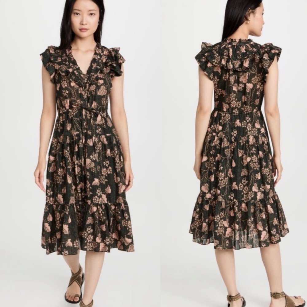 Ulla Johnson | Romina Ruffle Floral Print Dress in Balsam, size 6 - Picture 3 of 16